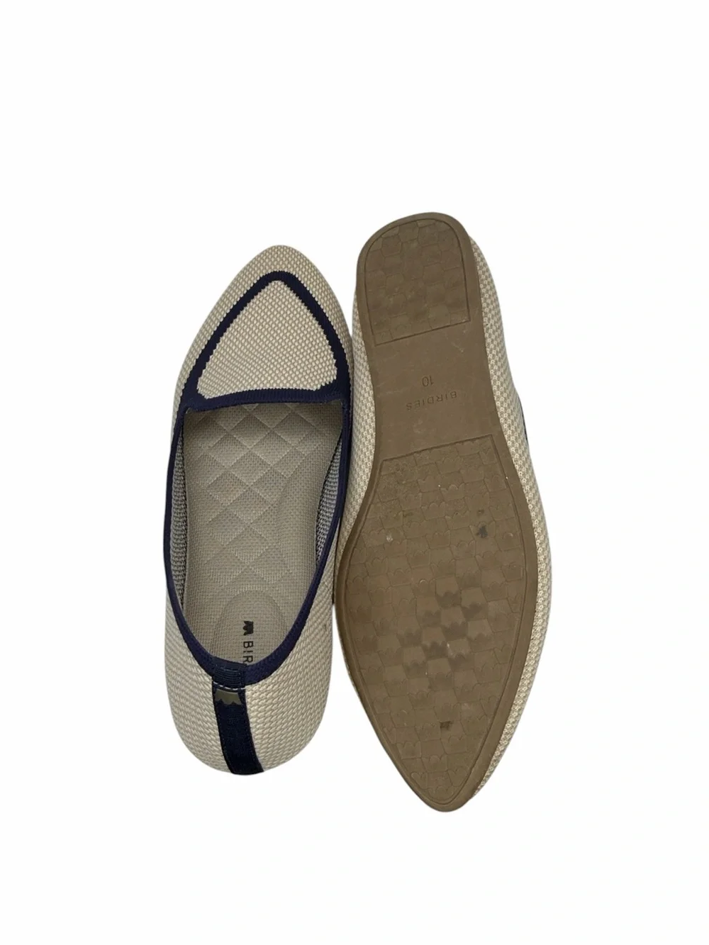 Birdies Beige Pointed Knit Loafer with Navy Trim